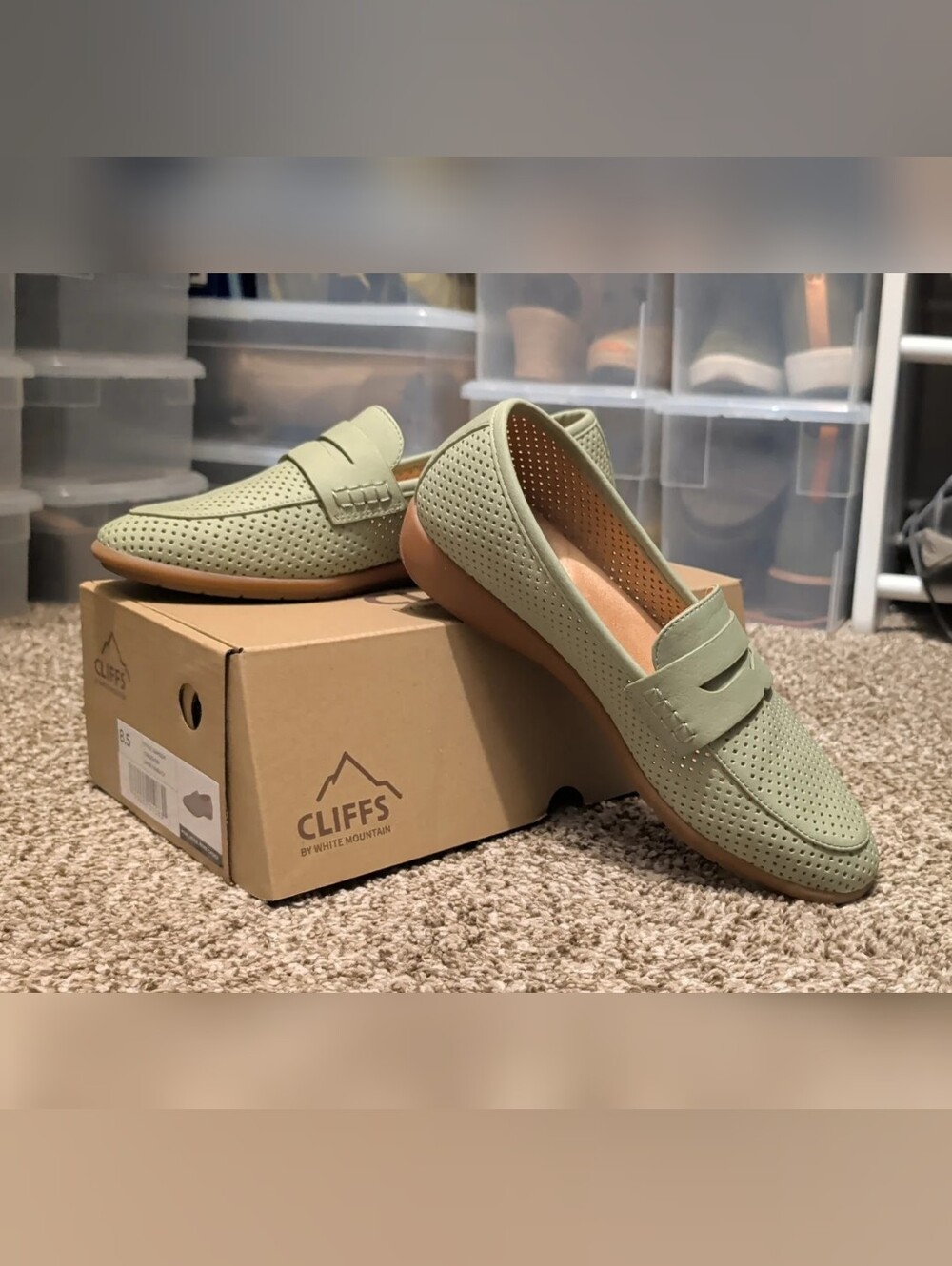 Cliffs by WHITE MOUNTAIN Light Green Perforated Penny Loafers